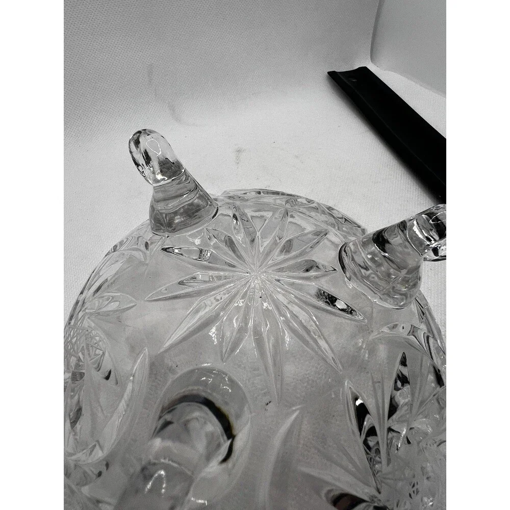 Vintage 3 Footed Bowl Caddy with Etched Flowers 6” clear glass art